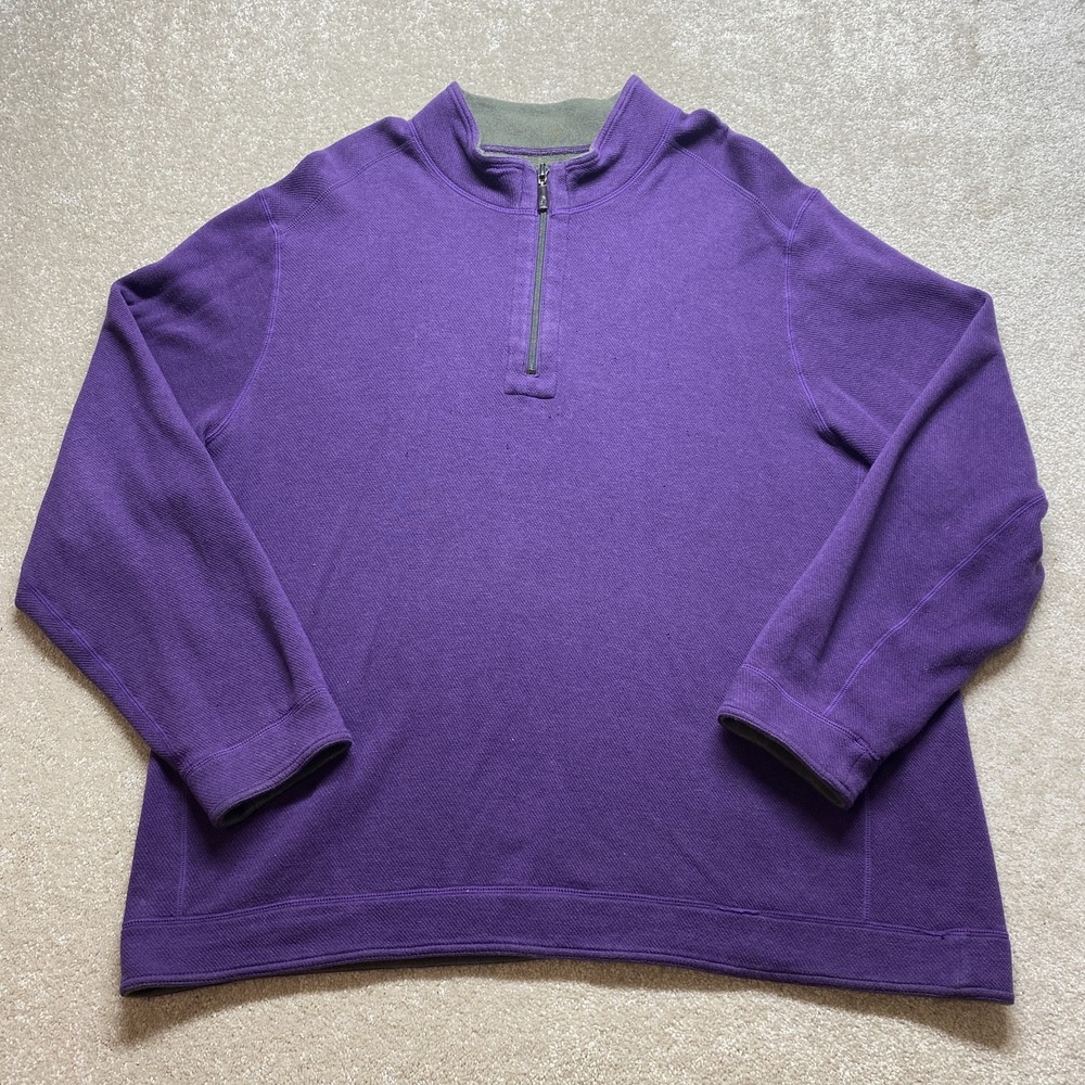 Tommy Bahama Sweater Mens Extra Large Purple Quarter Zip Pullover Dolphin Logo